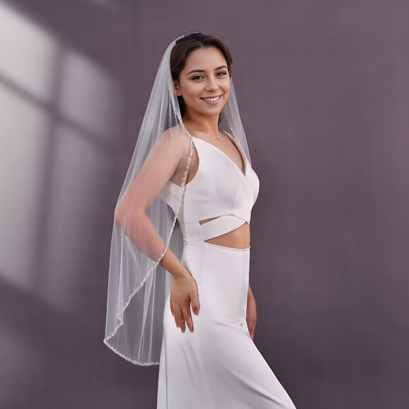 BRIDELLA BV235-IY1 Exquisite Beaded Bridal Veil for Women's Wedding Dresses - Picture 7 of 8